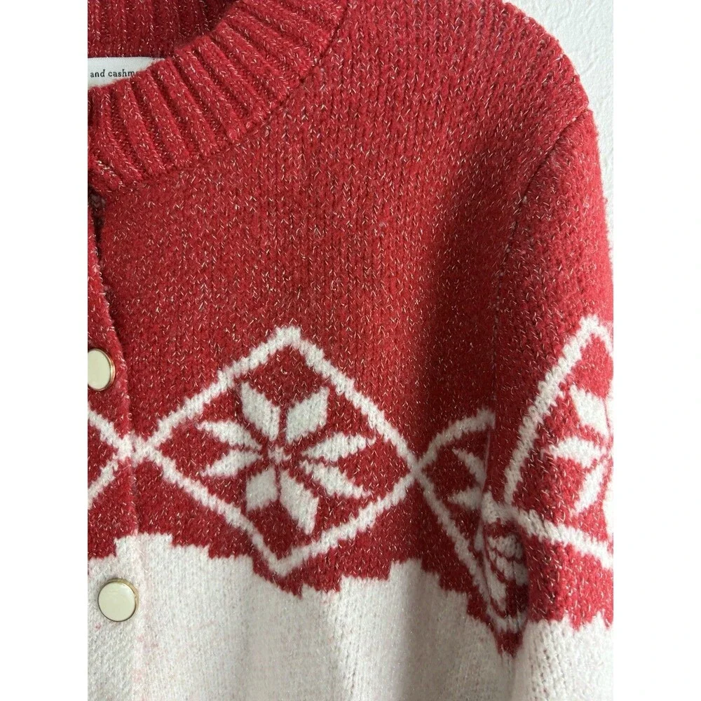 Cupcake and Cashmere Womens Sweater Size Small Red Nordic Snowflakes NEW